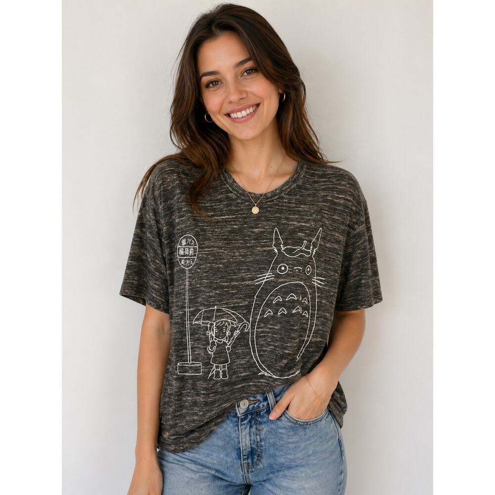Totoro Graphic Tee Gray Oversized Anime T-Shirt Casual